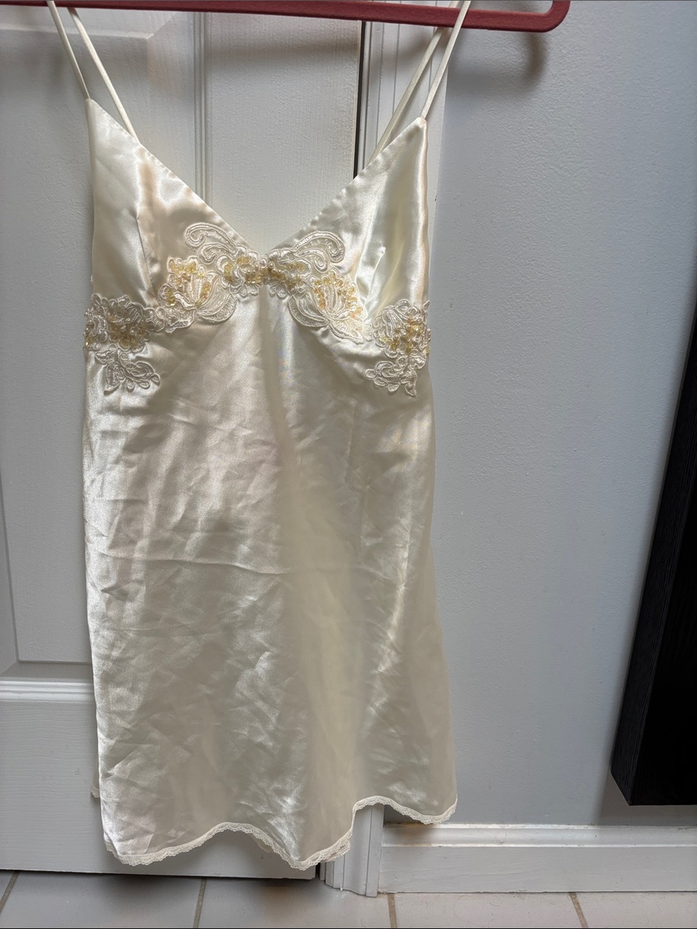 Victoria's Secret Ivory Satin Bridal Night slip with Lace Appliqué
